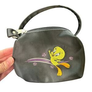 Mini tweety Bird purse 99- black purple handle,  zipper looney tunes- some wear